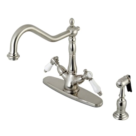 Kingston Brass KS1238BPLBS Mono Deck Mount Kitchen Faucet W/ Brass Sprayer, Nickel KS1238BPLBS